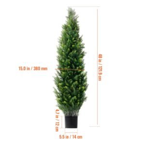 artificial cedar topiary tree, 48 inch tall (2 pieces), with extra leaves & pot faux evergreen fake pine cypress trees plant, uv rated artificial greenery set for home decor indoor/outdoor