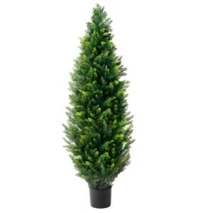 artificial cedar topiary tree, 48 inch tall (2 pieces), with extra leaves & pot faux evergreen fake pine cypress trees plant, uv rated artificial greenery set for home decor indoor/outdoor