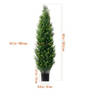 artificial cedar topiary tree, 60 inch tall (2 pieces), with extra leaves & pot faux evergreen fake pine cypress trees plant, uv rated artificial greenery set for home decor indoor/outdoor