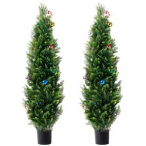 artificial cedar topiary tree, 60 inch tall (2 pieces), with extra leaves & pot faux evergreen fake pine cypress trees plant, uv rated artificial greenery set for home decor indoor/outdoor