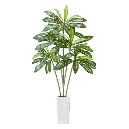 artificial dracaena tree 6 ft, fake palm tropical plants with white tall planter, faux floor silk plant in pot, large trees for home office living room decor house warming, indoor outdoor