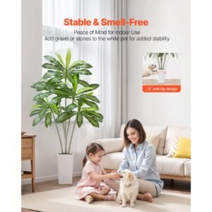 artificial dracaena tree 6 ft, fake palm tropical plants with white tall planter, faux floor silk plant in pot, large trees for home office living room decor house warming, indoor outdoor