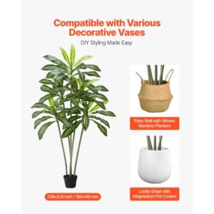 artificial dracaena tree 6 ft, fake palm tropical plants with white tall planter, faux floor silk plant in pot, large trees for home office living room decor house warming, indoor outdoor