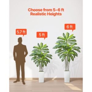 artificial dracaena tree 6 ft, fake palm tropical plants with white tall planter, faux floor silk plant in pot, large trees for home office living room decor house warming, indoor outdoor