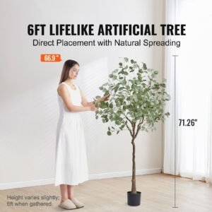 artificial eucalyptus tree, 6 ft tall faux plant, secure pe material & anti tip tilt protection low maintenance plant, lifelike green fake potted tree for home office decor indoor outdoor