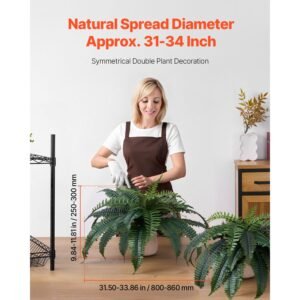 artificial ferns 2 pcs, natural spread diameter 31 34 inch, large hanging artificial boston ferns, fake plant wall decor with 30 branches, faux fern for home and office (flowerpot unincluded)