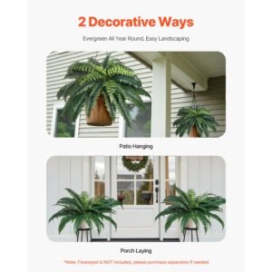 artificial ferns 2 pcs, natural spread diameter 35 39 inch, large hanging artificial boston ferns, fake plant wall decor with 35 branches, faux fern for home and office (flowerpot unincluded)