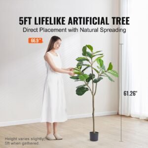 artificial fiddle leaf fig tree, 5 ft, secure pe material & anti tip tilt protection low maintenance faux plant, lifelike green fake potted tree for home office warehouse decor indoor outdoor