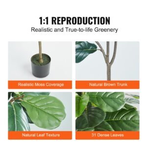 artificial fiddle leaf fig tree, 5 ft, secure pe material & anti tip tilt protection low maintenance faux plant, lifelike green fake potted tree for home office warehouse decor indoor outdoor
