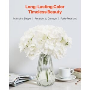 artificial flowers, 205 pcs real looking white silk fake hydrangea bulk, white faux bridal shower with stems for diy wedding bouquets, home centerpieces arrangements, party tables decorations