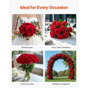 artificial flowers, 500 pcs real looking red foam fake roses bulk, faux red bridal shower with stems for diy wedding bouquets, home centerpieces arrangements, party tables decorations