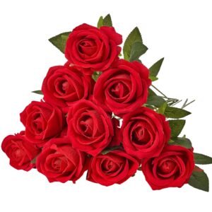 Artificial Flowers, 60 pcs Real Looking Red Foam Fake Roses Bulk, Faux Red Bridal Shower with Stems for DIY Wedding Bouquets, Home Centerpieces Arrangements, Party Tables Decorations