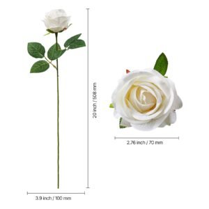 artificial flowers, 60 pcs real looking white foam fake roses bulk, white faux bridal shower with stems for diy wedding bouquets, home centerpieces arrangements, party tables decorations
