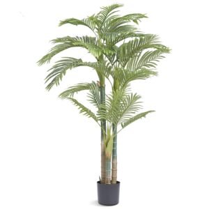 artificial gold cane palm tree, 6.5 ft tall faux plant, pe material & anti tip tilt protection low maintenance plant, lifelike green fake tree for home office warehouse decor indoor outdoor