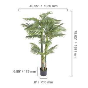 artificial gold cane palm tree, 6.5 ft tall faux plant, pe material & anti tip tilt protection low maintenance plant, lifelike green fake tree for home office warehouse decor indoor outdoor