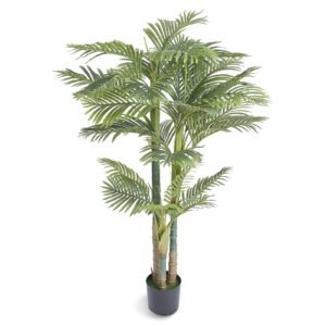 artificial gold cane palm tree, 6.5 ft tall faux plant, pe material & anti tip tilt protection low maintenance plant, lifelike green fake tree for home office warehouse decor indoor outdoor
