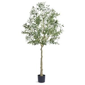 artificial olive tree, 6 ft tall faux plant, secure pe material & anti tip tilt protection low maintenance plant, lifelike green fake potted tree for home office warehouse decor indoor outdoor