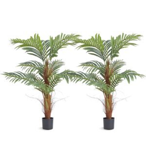 artificial palm tree, 4 ft tall faux plant, secure pe material & anti tip tilt protection low maintenance plant, lifelike green fake tree for home office warehouse decor indoor outdoor