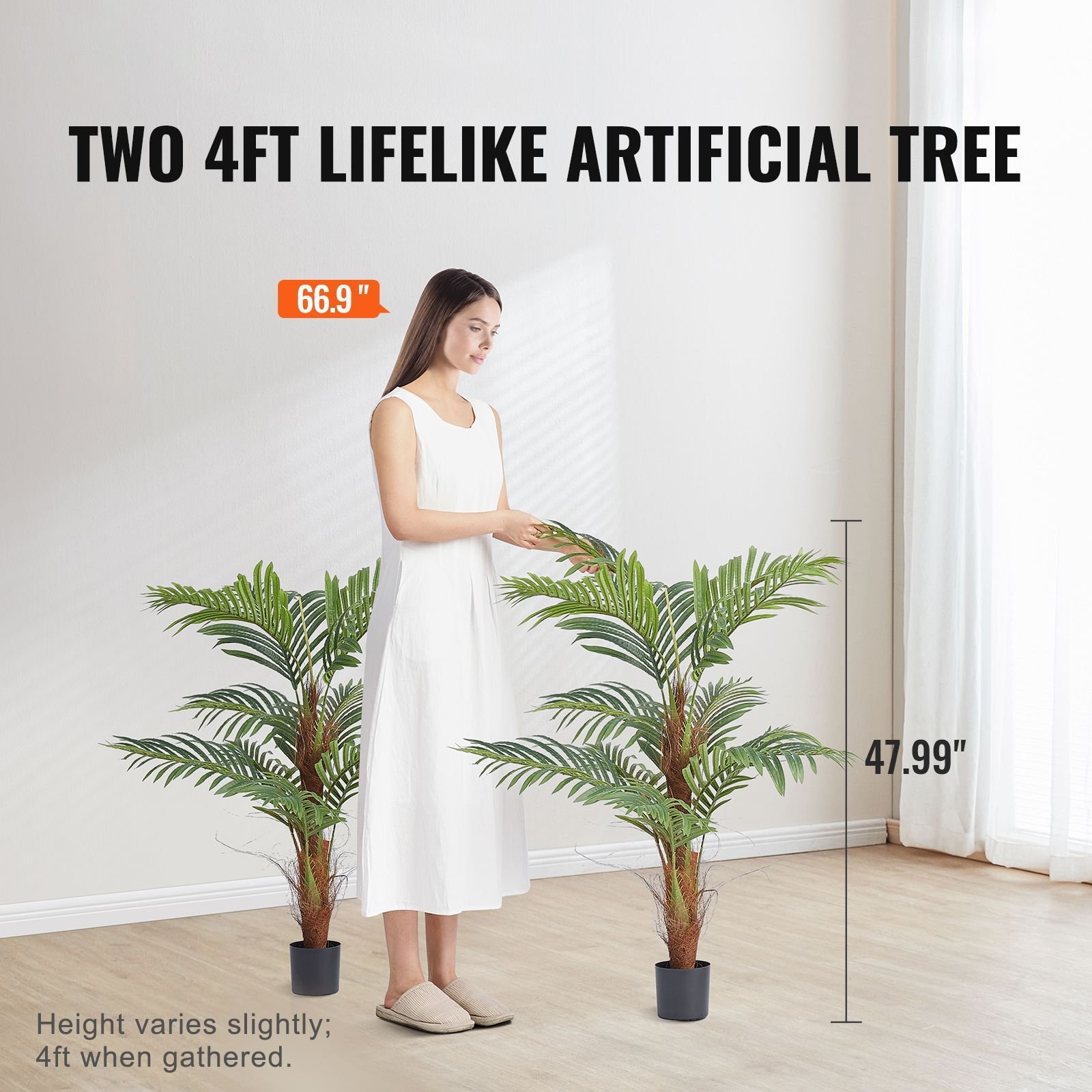 artificial palm tree, 4 ft tall faux plant, secure pe material & anti tip tilt protection low maintenance plant, lifelike green fake tree for home office warehouse decor indoor outdoor
