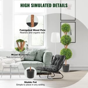 artificial topiaries boxwood trees, 48 inch tall (2 pieces), 3 ball shape faux topiaries plant with planters, green feaux plant w/ replaceable leaves & port for decorative indoor/outdoor/garden