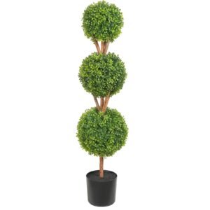 artificial topiaries boxwood trees, 48 inch tall (2 pieces), 3 ball shape faux topiaries plant with planters, green feaux plant w/ replaceable leaves & port for decorative indoor/outdoor/garden