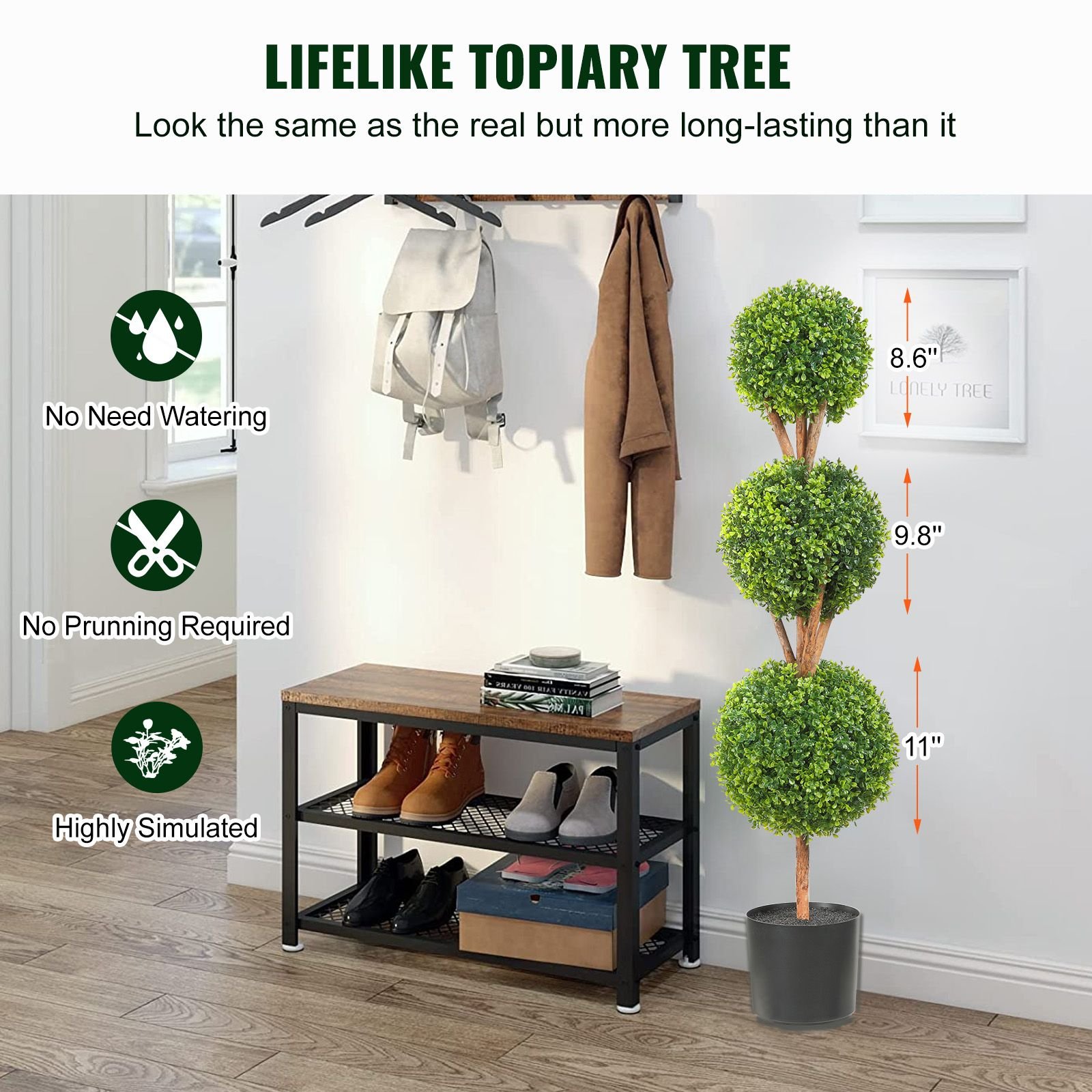 artificial topiaries boxwood trees, 48 inch tall (2 pieces), 3 ball shape faux topiaries plant with planters, green feaux plant w/ replaceable leaves & port for decorative indoor/outdoor/garden
