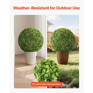 artificial topiary ball, 23 inch faux boxwood plant balls, fake silk tree look real, easy assembly for decor front porch outdoor patio garden balcony backyard and indoor home wedding, green