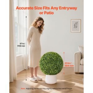artificial topiary ball, 23 inch faux boxwood plant balls, fake silk tree look real, easy assembly for decor front porch outdoor patio garden balcony backyard and indoor home wedding, green