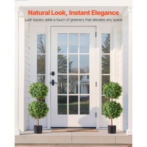 artificial topiary boxwood double ball, 2 set 36 inch faux boxwood plant balls, fake silk tree look real, easy assembly for decor front porch outdoor patio garden balcony backyard indoor