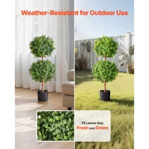 artificial topiary boxwood double ball, 2 set 36 inch faux boxwood plant balls, fake silk tree look real, easy assembly for decor front porch outdoor patio garden balcony backyard indoor