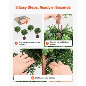 artificial topiary boxwood double ball, 2 set 36 inch faux boxwood plant balls, fake silk tree look real, easy assembly for decor front porch outdoor patio garden balcony backyard indoor