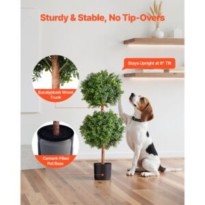 artificial topiary boxwood double ball, 2 set 36 inch faux boxwood plant balls, fake silk tree look real, easy assembly for decor front porch outdoor patio garden balcony backyard indoor
