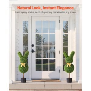 artificial topiary bunny shape boxwood ball, 2 set 36 inch faux boxwood plant balls, fake silk tree look real, easy assembly for decor front porch outdoor patio garden balcony backyard indoor