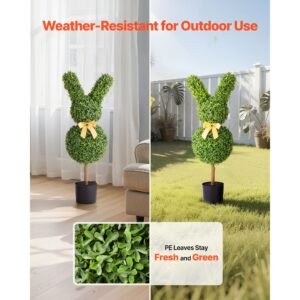 artificial topiary bunny shape boxwood ball, 2 set 36 inch faux boxwood plant balls, fake silk tree look real, easy assembly for decor front porch outdoor patio garden balcony backyard indoor