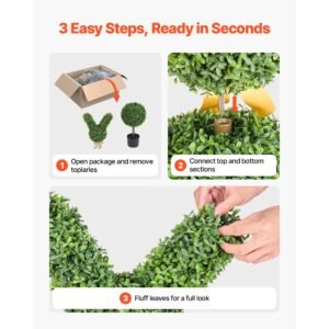 artificial topiary bunny shape boxwood ball, 2 set 36 inch faux boxwood plant balls, fake silk tree look real, easy assembly for decor front porch outdoor patio garden balcony backyard indoor