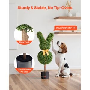 artificial topiary bunny shape boxwood ball, 2 set 36 inch faux boxwood plant balls, fake silk tree look real, easy assembly for decor front porch outdoor patio garden balcony backyard indoor