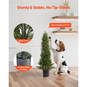 artificial topiary cedar trees, 36 inch 2 set faux pine shrubs plants, fake silk tree look real, easy assembly for decor front porch outdoor patio garden balcony backyard indoor office