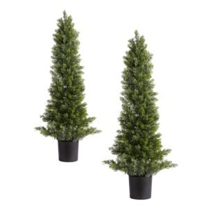 Artificial Topiary Cedar Trees, 36 inch 2 Set Faux Pine Shrubs Plants, Fake Silk Tree Look Real, Easy Assembly for Decor Front Porch Outdoor Patio Garden Balcony Backyard Indoor Office