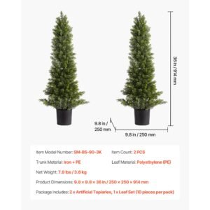 artificial topiary cedar trees, 36 inch 2 set faux pine shrubs plants, fake silk tree look real, easy assembly for decor front porch outdoor patio garden balcony backyard indoor office