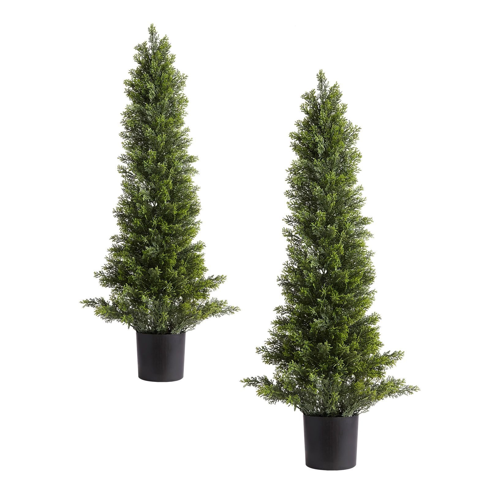 artificial topiary cedar trees, 36 inch 2 set faux pine shrubs plants, fake silk tree look real, easy assembly for decor front porch outdoor patio garden balcony backyard indoor office