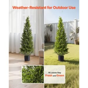 artificial topiary cedar trees, 48 inch 2 set faux pine shrubs plants, fake silk tree look real, easy assembly for decor front porch outdoor patio garden balcony backyard indoor office