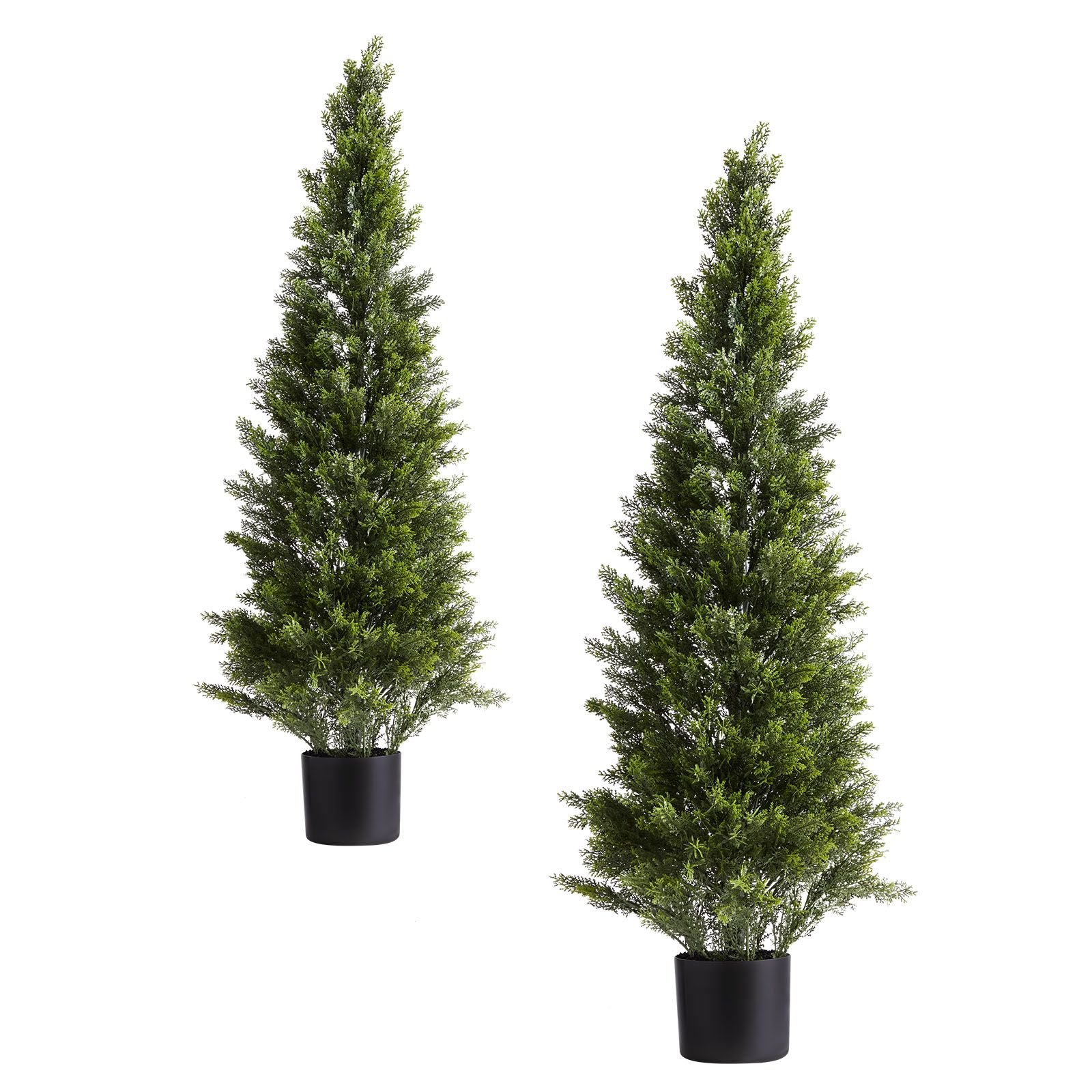 artificial topiary cedar trees, 48 inch 2 set faux pine shrubs plants, fake silk tree look real, easy assembly for decor front porch outdoor patio garden balcony backyard indoor office