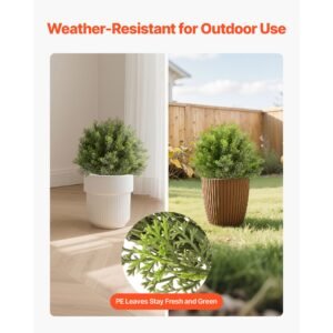 artificial topiary cypress trees with ground spike, 16 inch 2 set faux shrubs & bushes potted plants, fake silk tree look real for decor front porch outdoor indoor patio garden balcony backyard