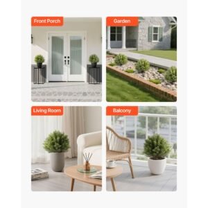 artificial topiary cypress trees with ground spike, 16 inch 2 set faux shrubs & bushes potted plants, fake silk tree look real for decor front porch outdoor indoor patio garden balcony backyard