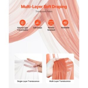 artificial wedding arch flowers kit, orange wedding arch flowers with drapes kit (pack of 4) 2 pcs floral arrangement, 2 pcs sheer drapes, for ceremony bouquets reception backdrop decoration