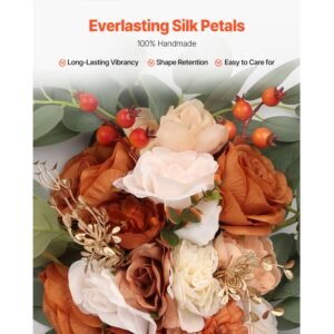 artificial wedding arch flowers kit, orange wedding arch flowers with drapes kit (pack of 4) 2 pcs floral arrangement, 2 pcs sheer drapes, for ceremony bouquets reception backdrop decoration