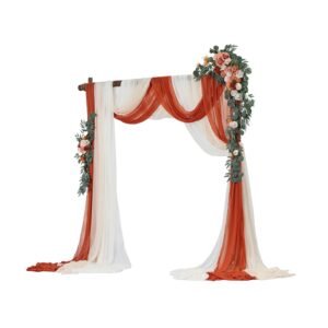artificial wedding arch flowers kit, orange wedding arch flowers with drapes kit (pack of 5) 2 pcs floral arrangement, 3 pcs sheer drapes, for ceremony bouquets reception backdrop decoration