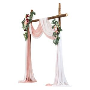artificial wedding arch flowers kit, pink wedding arch flowers with drapes kit (pack of 4) 2 pcs floral arrangement, 2 pcs sheer drapes, for ceremony bouquets reception backdrop decoration
