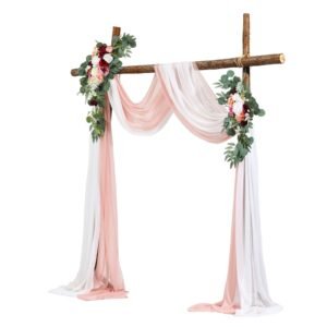artificial wedding arch flowers kit, pink wedding arch flowers with drapes kit (pack of 4) 2 pcs floral arrangement, 2 pcs sheer drapes, for ceremony bouquets reception backdrop decoration