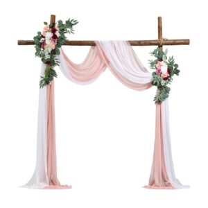 artificial wedding arch flowers kit, pink wedding arch flowers with drapes kit (pack of 4) 2 pcs floral arrangement, 2 pcs sheer drapes, for ceremony bouquets reception backdrop decoration
